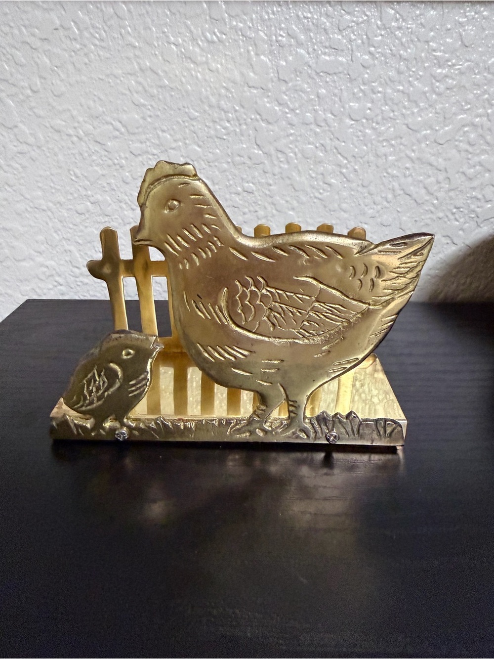Brass Hen & Chick Decorative Napkin Holder - Gold